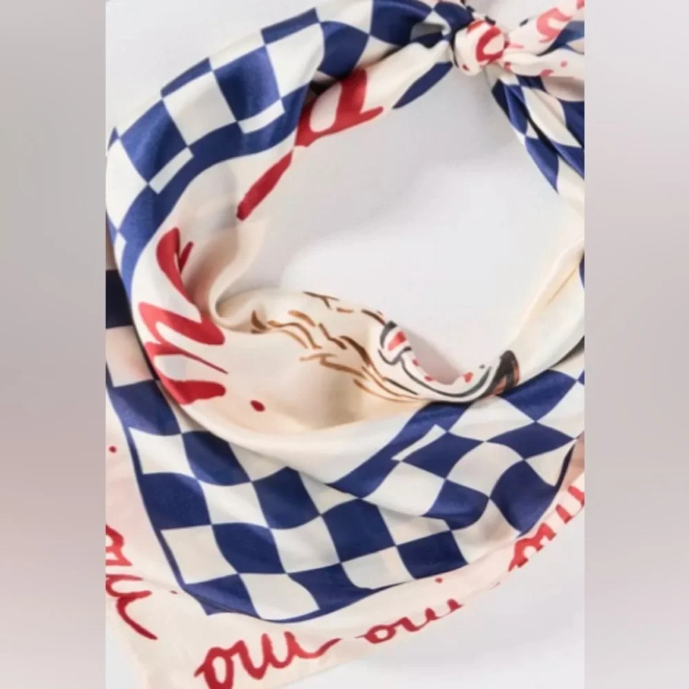 Nikki Ackerman x Anthropologie French dog theme scarf hair tie scarf - NWT - Picture 2 of 5